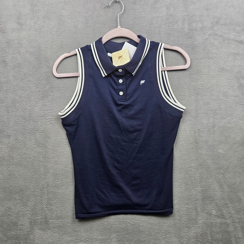 Fabletics Seamless Polo Tank Navy White Sleeveless Golf Top S NEW Preppy